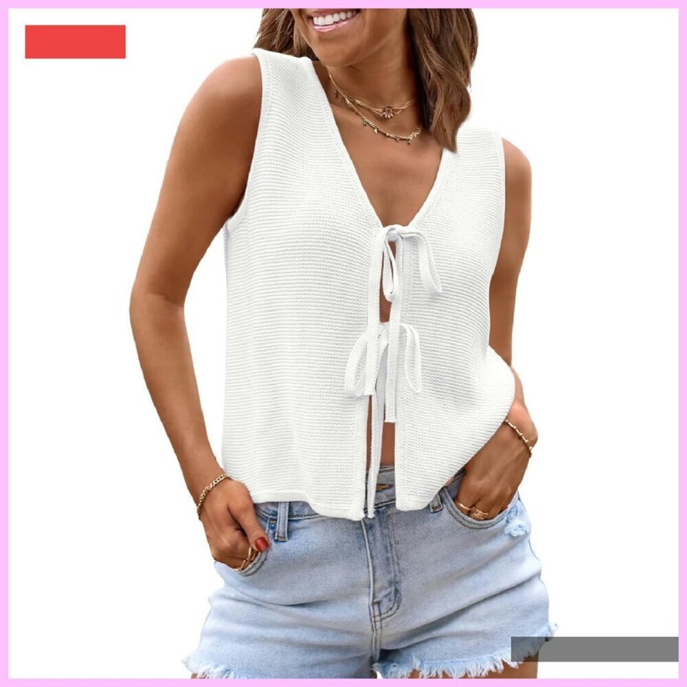 Crochet Tie Front Sweater Vest, Y2K Summer Beach Fashion